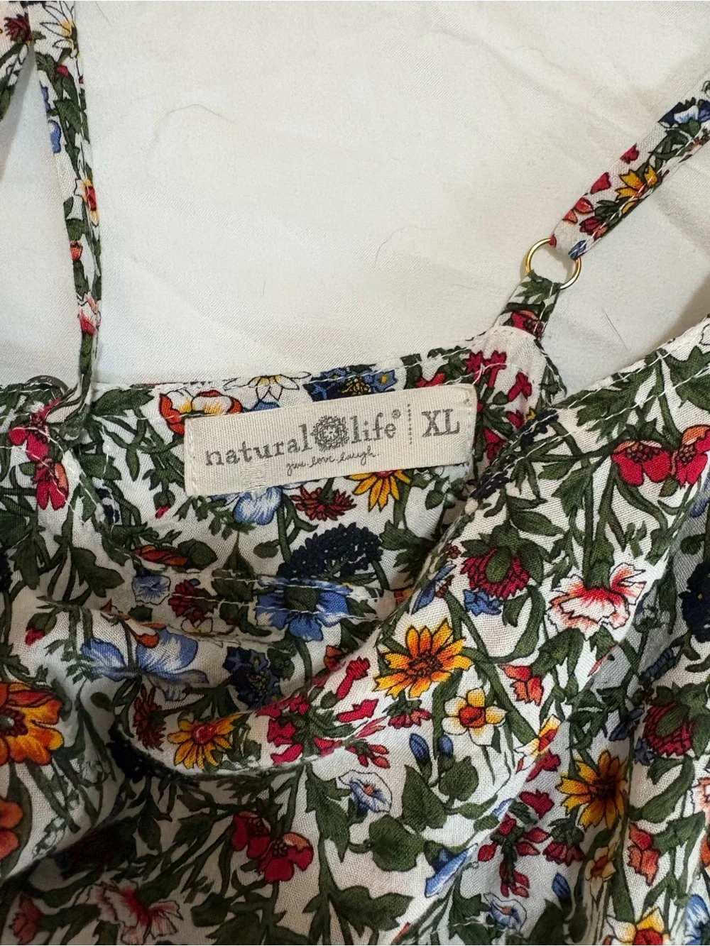 NATURAL LIFE Floral Spaghetti-Strap Maxi Dress in White with Multicolor Blooms - Picture 4 of 4